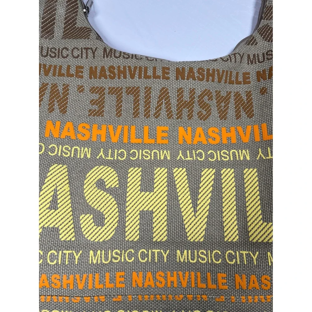 Robin Ruth Nashville Music City Hobo Bag Tan Orange Canvas Shoulder‎ Bag NEW Zip